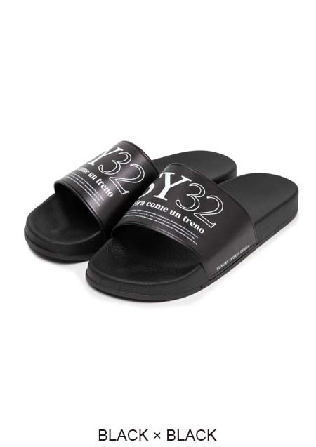 SY32 SERIF LOGO SHOWER SANDALS 14373 | BLACKxBLACK