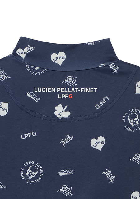 LUCIEN PELLAT-FINET LPFG メンズ オールオーバー 半袖モックネックシャツ | 79NAVY x WHITE