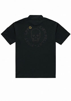 LUCIEN PELLAT-FINET LPFG メンズ 半袖モックネックシャツ フルオモチーフ | 94BLACK x YELLOW