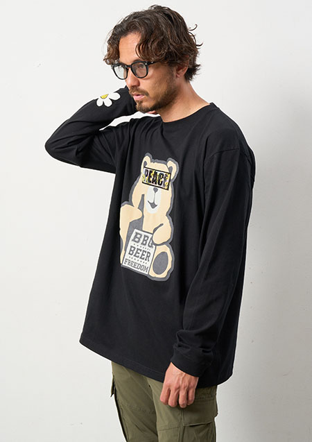 STUD MUFFIN 5.6ozコットン天竺 BEARシークイン LS Tシャツ | BLACK