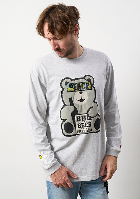 STUD MUFFIN 5.6ozコットン天竺 BEARシークイン LS Tシャツ | ASH