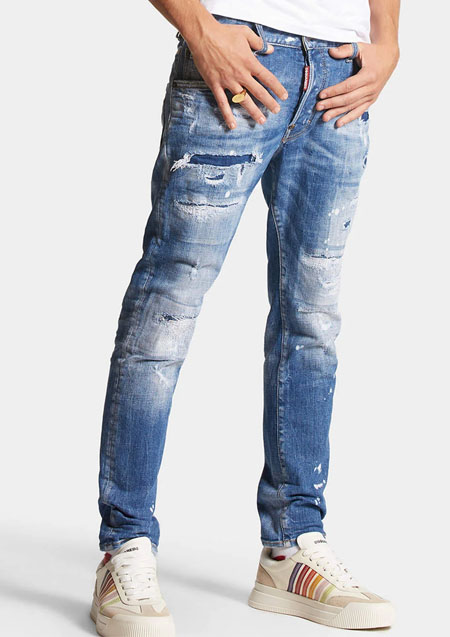 DSQUARED2 MEDIUM MENDED RIPS WASH SKATER JEANS | 470INDIGO