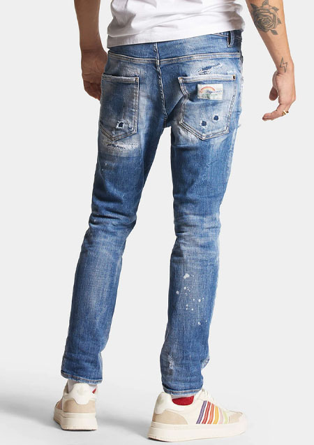 DSQUARED2 MEDIUM MENDED RIPS WASH SKATER JEANS | 470INDIGO