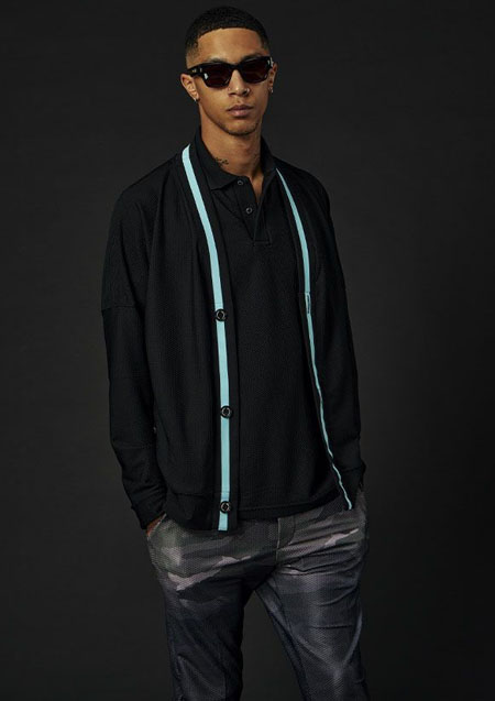 1PIU1UGUALE3 SPORT THESAINT MAFIA TECHNICAL MESH RIB MESH CARDIGAN | 99/53BLACK/TURQUOISE