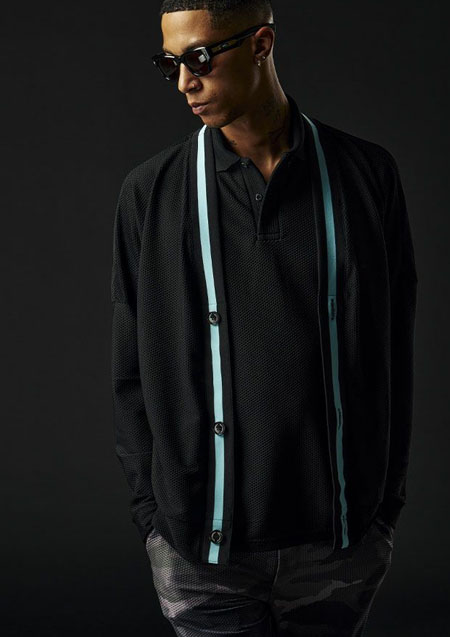 1PIU1UGUALE3 SPORT THESAINT MAFIA TECHNICAL MESH RIB MESH CARDIGAN | 99/53BLACK/TURQUOISE