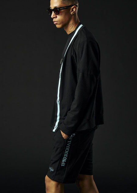 1PIU1UGUALE3 SPORT THESAINT MAFIA TECHNICAL MESH RIB MESH CARDIGAN | 99/53BLACK/TURQUOISE