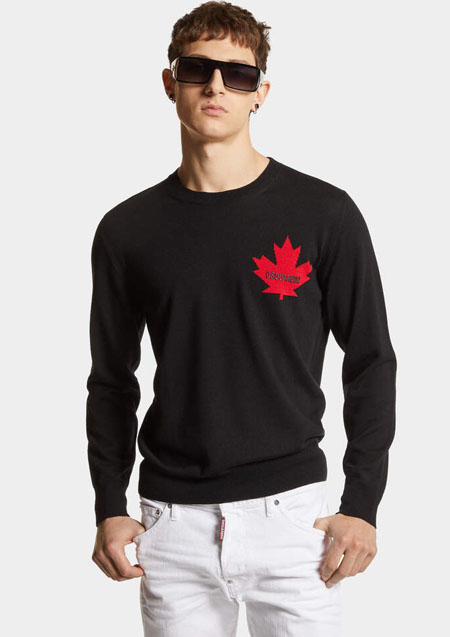 DSQUARED2 HIGH GAUGE MAPLE LOGO KNIT | 962BLACK | MENS