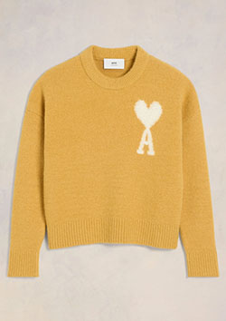 AMI PARIS LOGO CREW NECK KNIT | 724MUSTARD