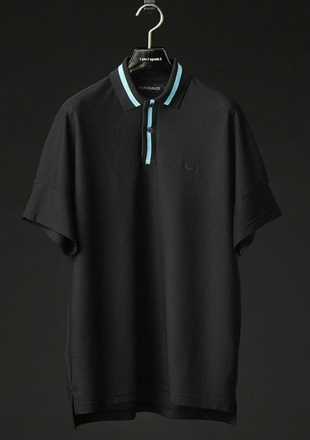 1PIU1UGUALE3 SPORT THESAINT MAFIA TECHNICAL MESH HYBRID POLO | 99/53BLACK/TURQUOISE