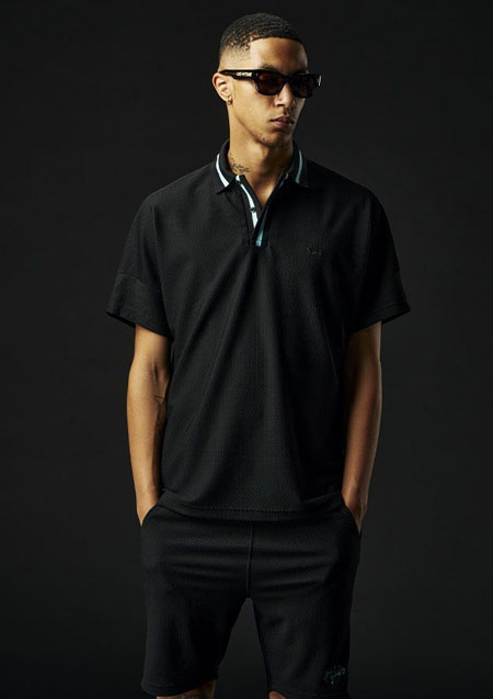 1PIU1UGUALE3 SPORT THESAINT MAFIA TECHNICAL MESH HYBRID POLO | 99/53BLACK/TURQUOISE